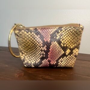 Thacker New York snakeskin embossed leather pouch, large gold-tone ring handle